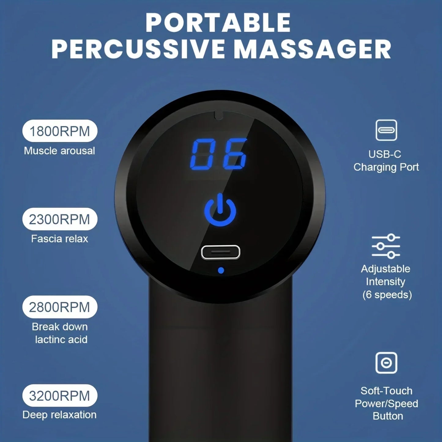 Pistola Massageadora USB Portátil - Relaxamento Muscular com Vibração